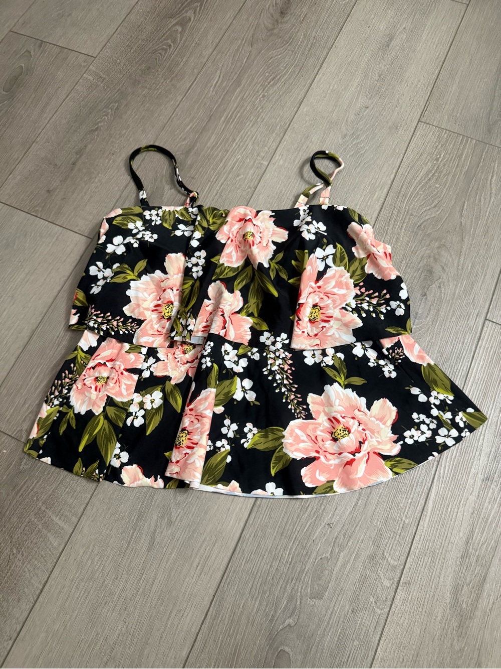 NWOT Black Floral Peplum Swim Tankini